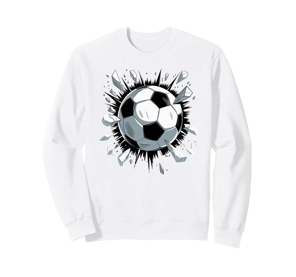 Soccer Ball Crashing Through Wall Sweatshirt - Minimalist Print for Adults