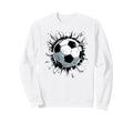 Soccer Ball Crashing Through Wall Sweatshirt - Minimalist Print for Adults
