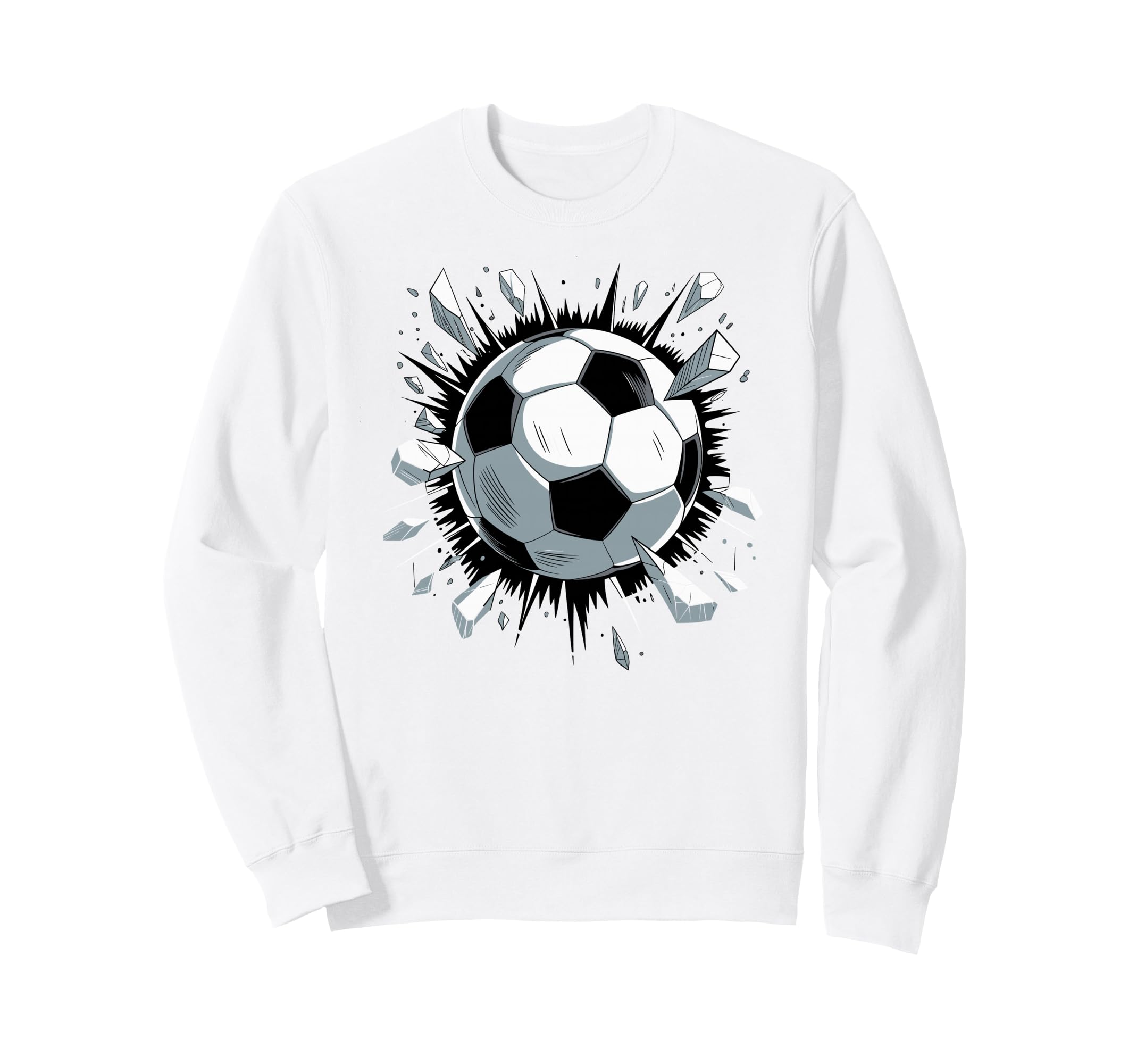 Soccer Ball Crashing Through Wall Sweatshirt - Minimalist Print for Adults