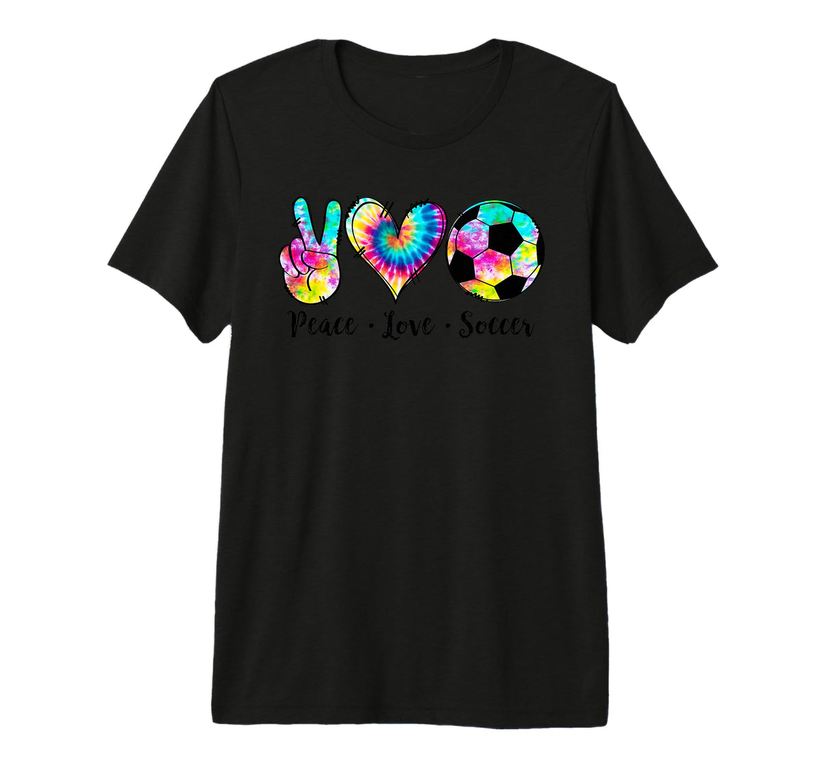 Peace Love Soccer Tie Dye Hippie T-Shirt - Casual Everyday Wear Unisex