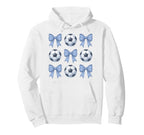 Soccer Coquette Toile Blue Bow Soccer Mom Hoodie - Aesthetic Graphic Unisex