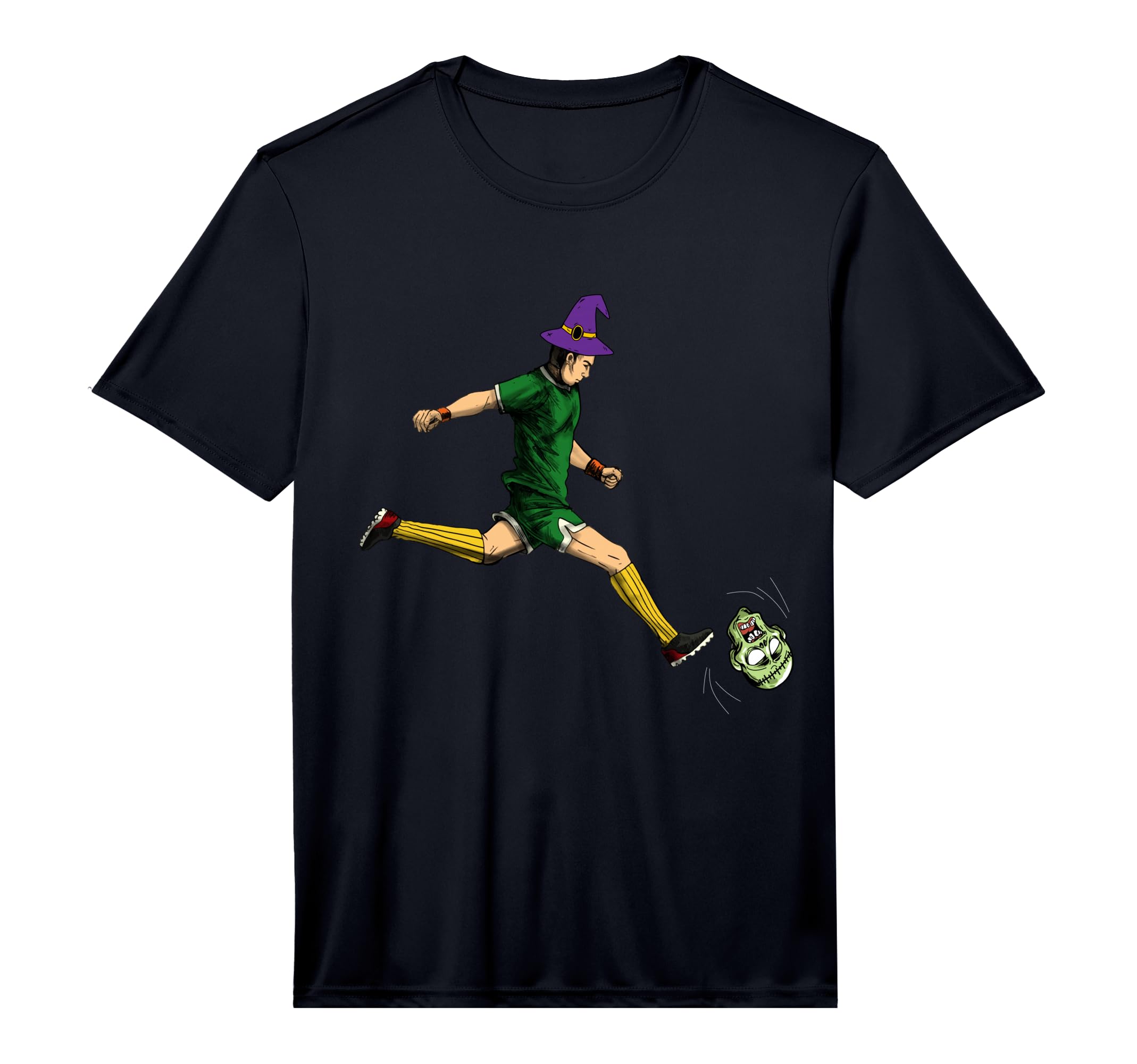 Soccer Player Kicking Skull Lazy T-Shirt - Novelty Apparel for Adults