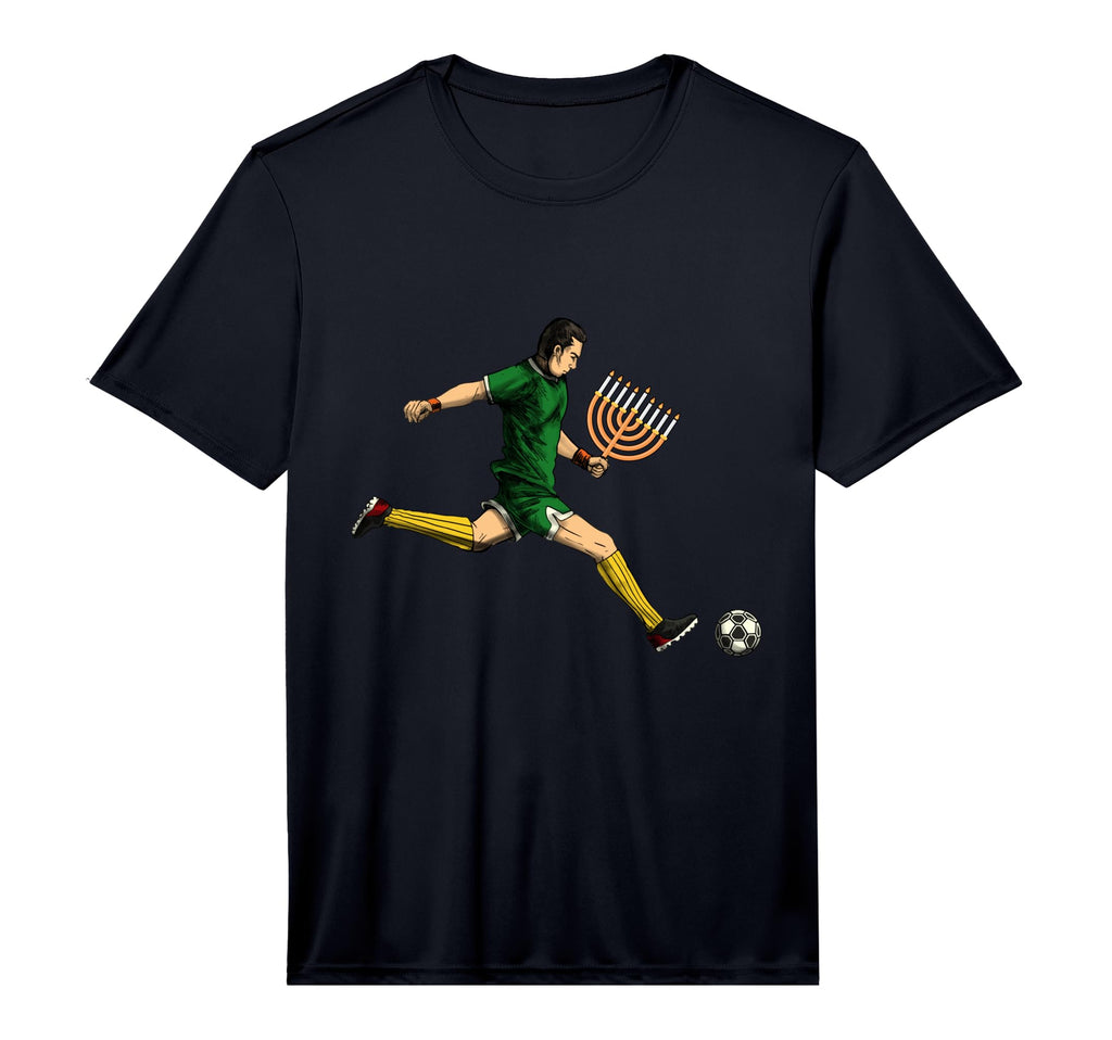 Soccer Player Menorah Hanukkah Sport T-Shirt - Streetwear Style for Adults