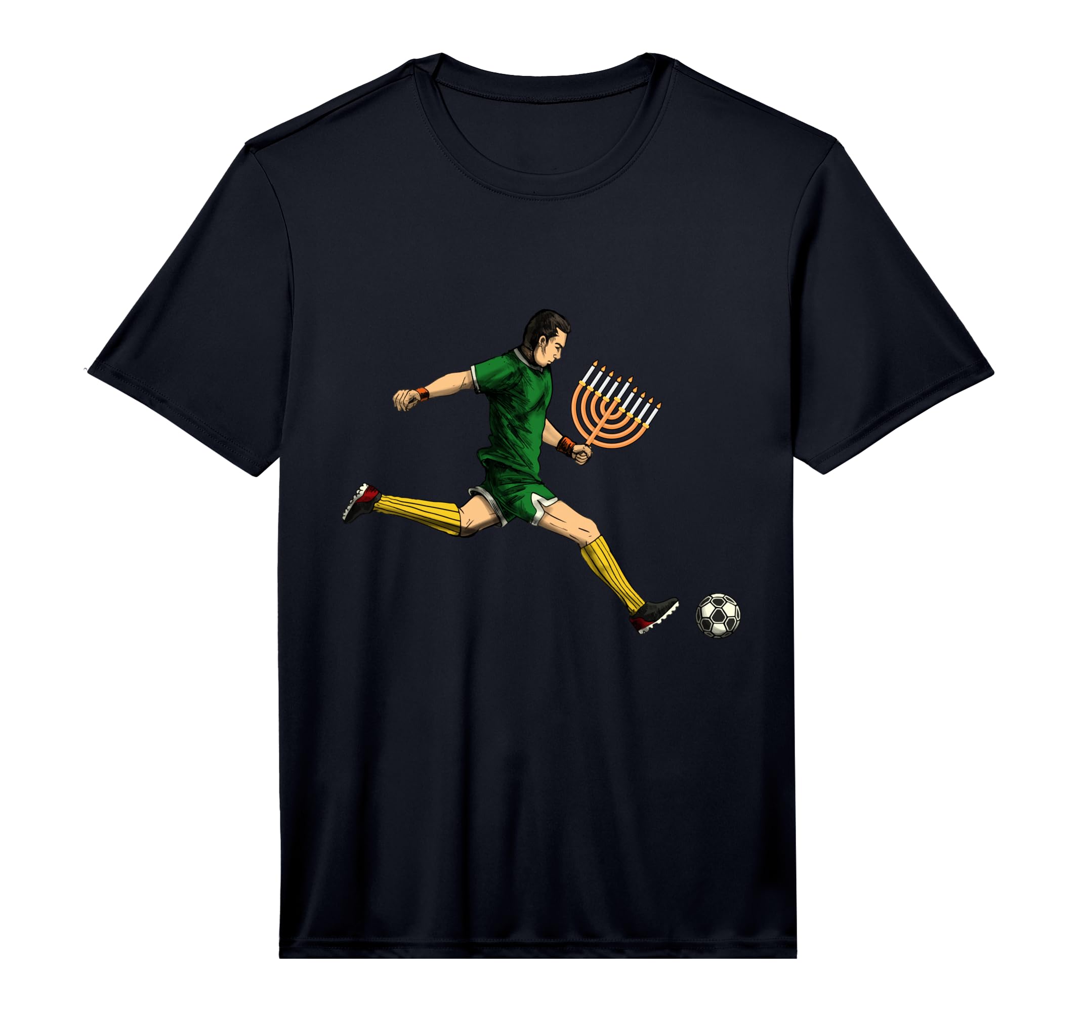 Soccer Player Menorah Hanukkah Sport T-Shirt - Streetwear Style for Adults