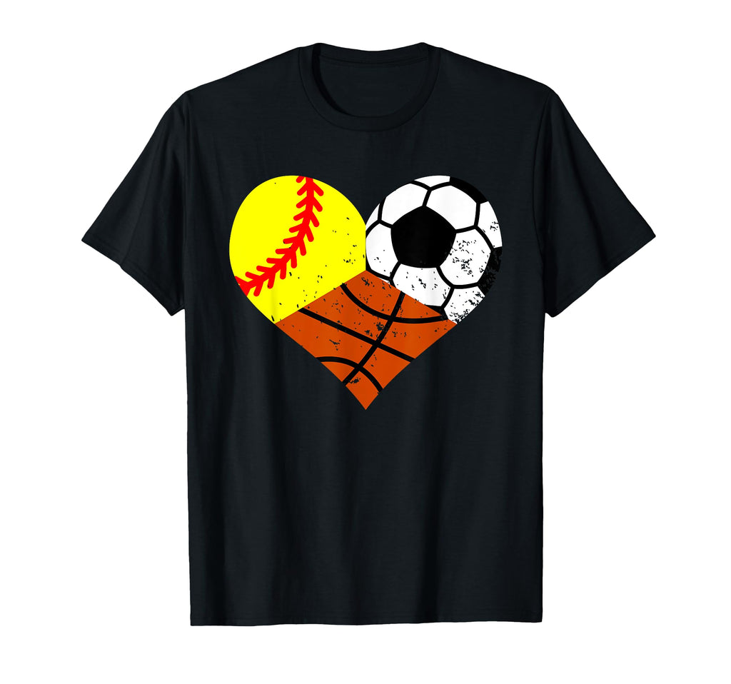 Softball Soccer Basketball Heart T-Shirt - Aesthetic Graphic Men Women