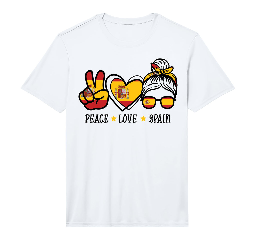 Peace Love Spain Messy Bun Spanish T-Shirt - Novelty Apparel Men Women