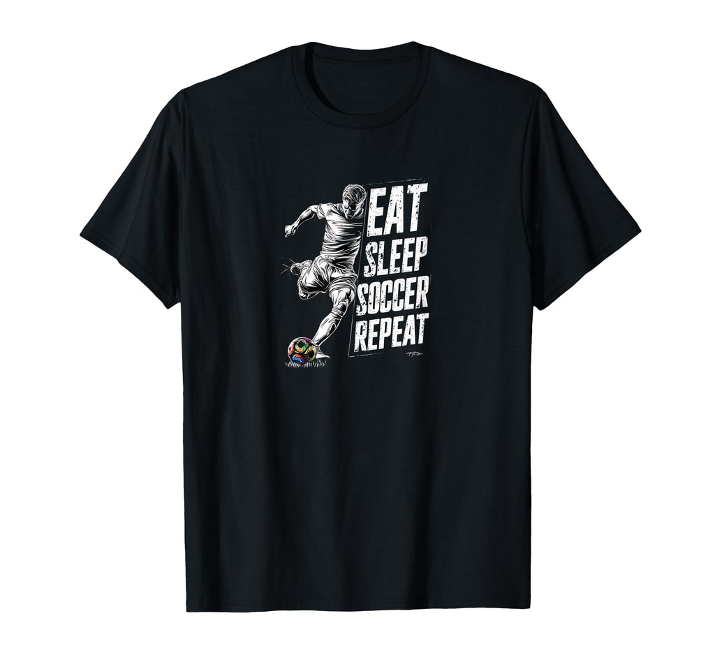 Funny Eat Sleep Soccer Repeat Soccer T-Shirt - Minimalist Print for Adults