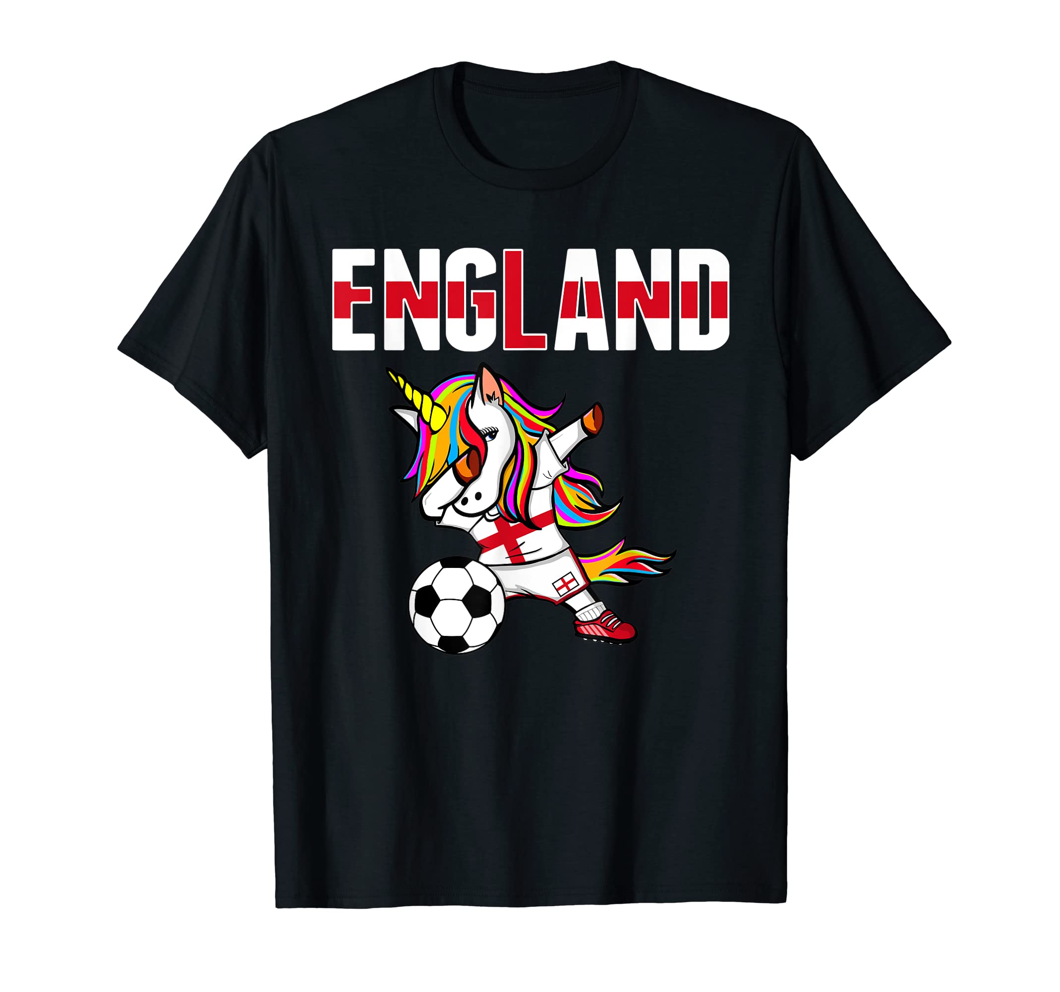 Dabbing Unicorn England Soccer Fans T-Shirt - Fun Novelty Design Unisex