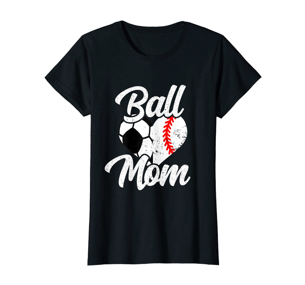 Womens Ball Mom Heart Funny Baseball T-Shirt - Custom Art Print Unisex