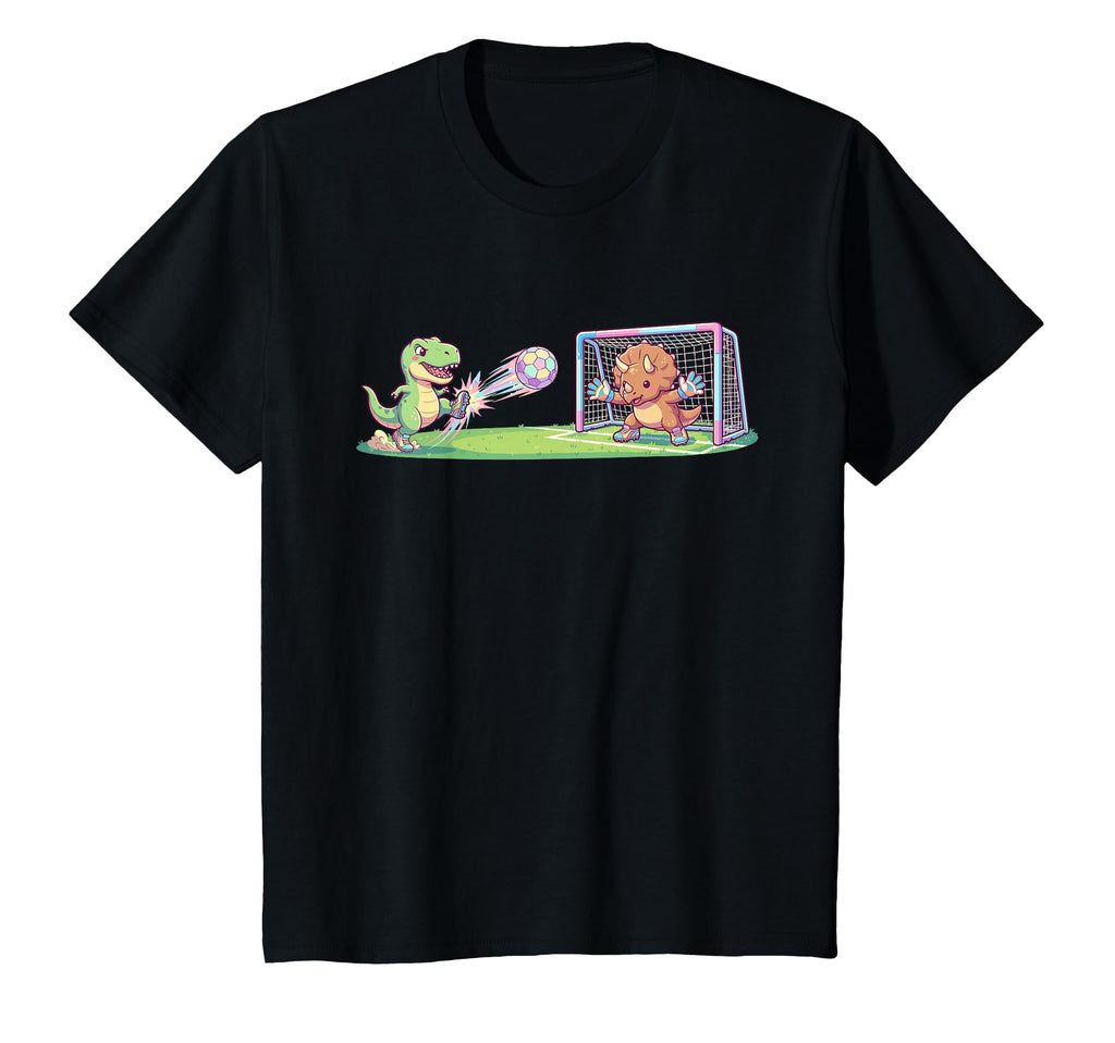 T Rex Kicks Ball Triceratops Goalie T-Shirt - Unique Graphic Men Women