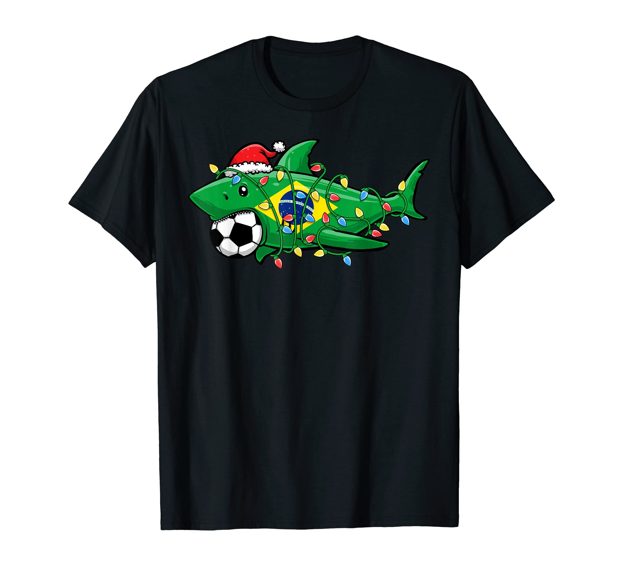 Santa Shark Soccer Football Lights T-Shirt - Trendy Graphic for Adults