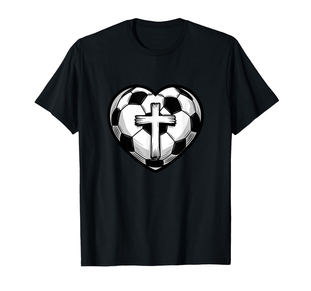 Soccer Ball Heart Christian Faith Cross T-Shirt - Novelty Apparel Men Women