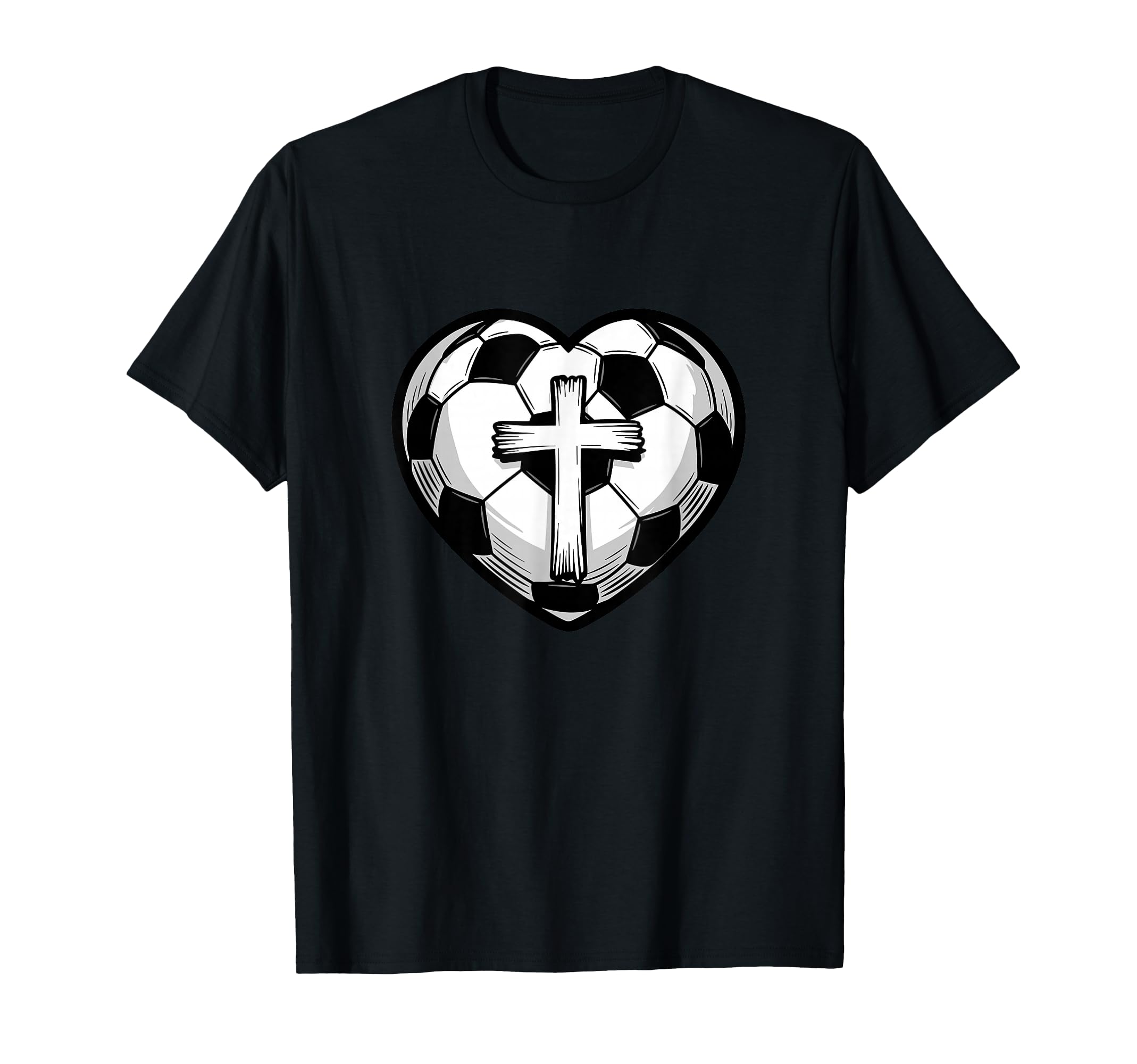Soccer Ball Heart Christian Faith Cross T-Shirt - Novelty Apparel Men Women