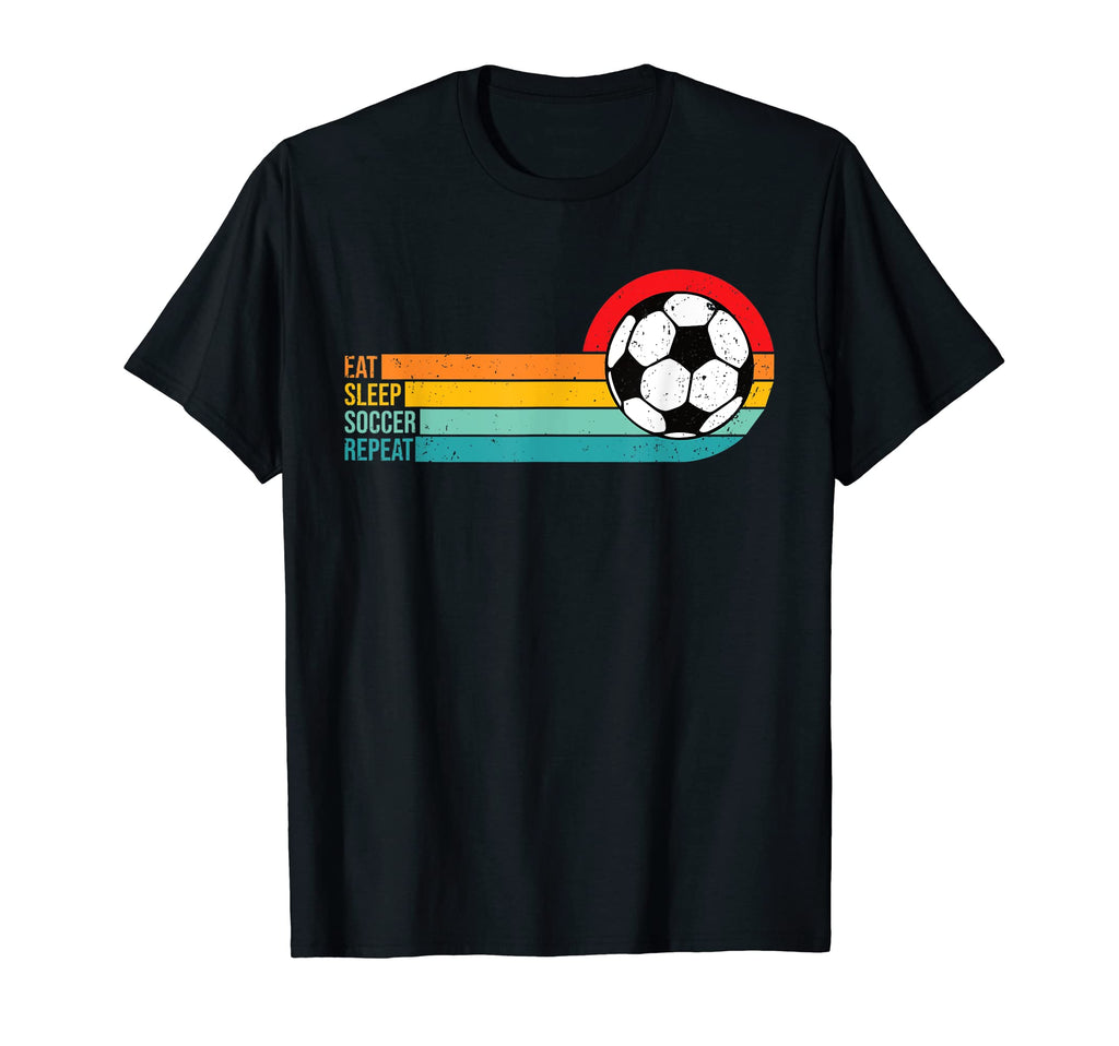 Eat Sleep Soccer Repeat Soccer Ball 70S T-Shirt - Graphic Print Unisex