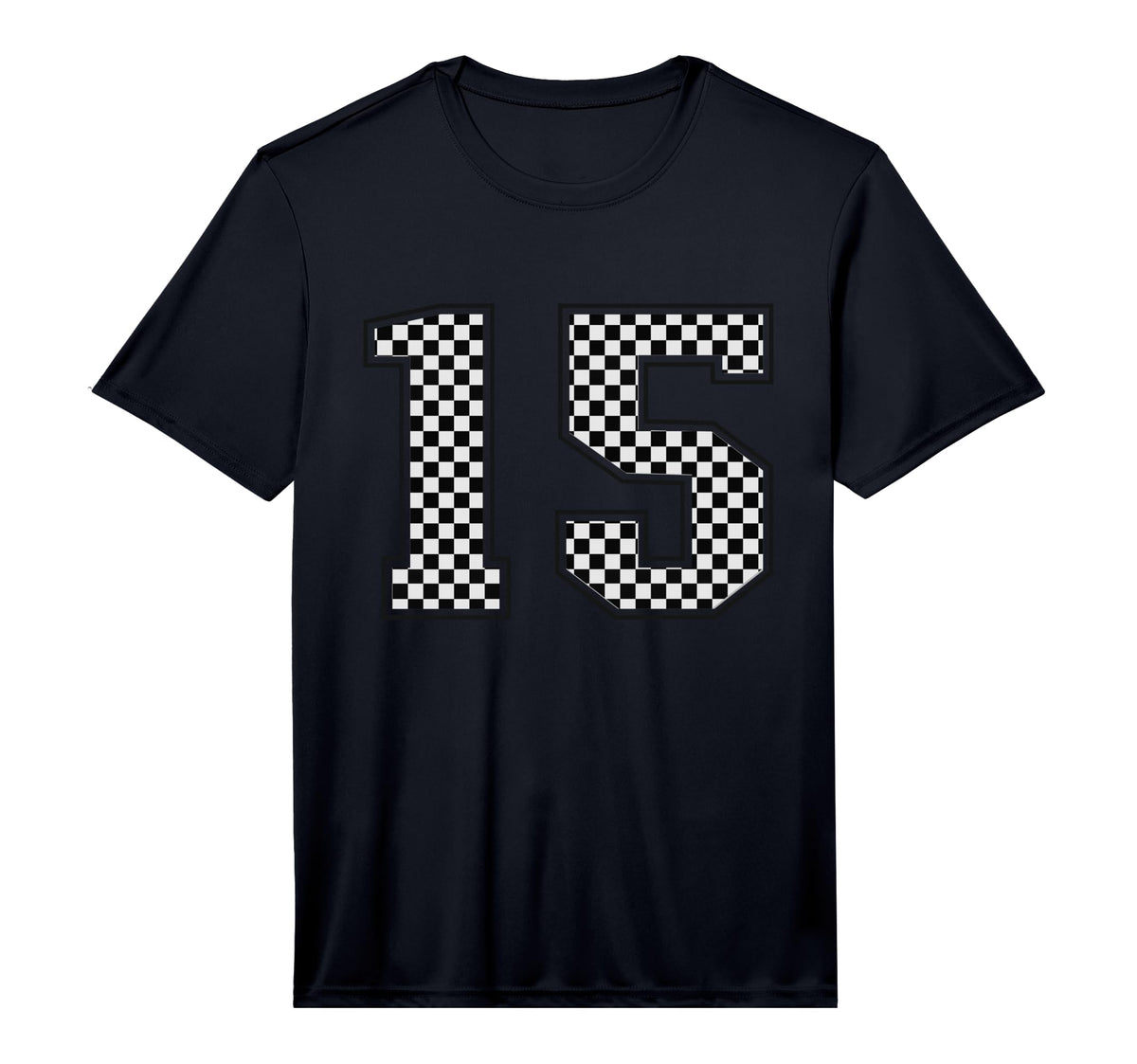 Checkered Sports Team Number 15 T-Shirt - Graphic Print for Adults