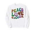 Groovy Peace Love Soccer Kicking Ball Sweatshirt - Graphic Print Unisex