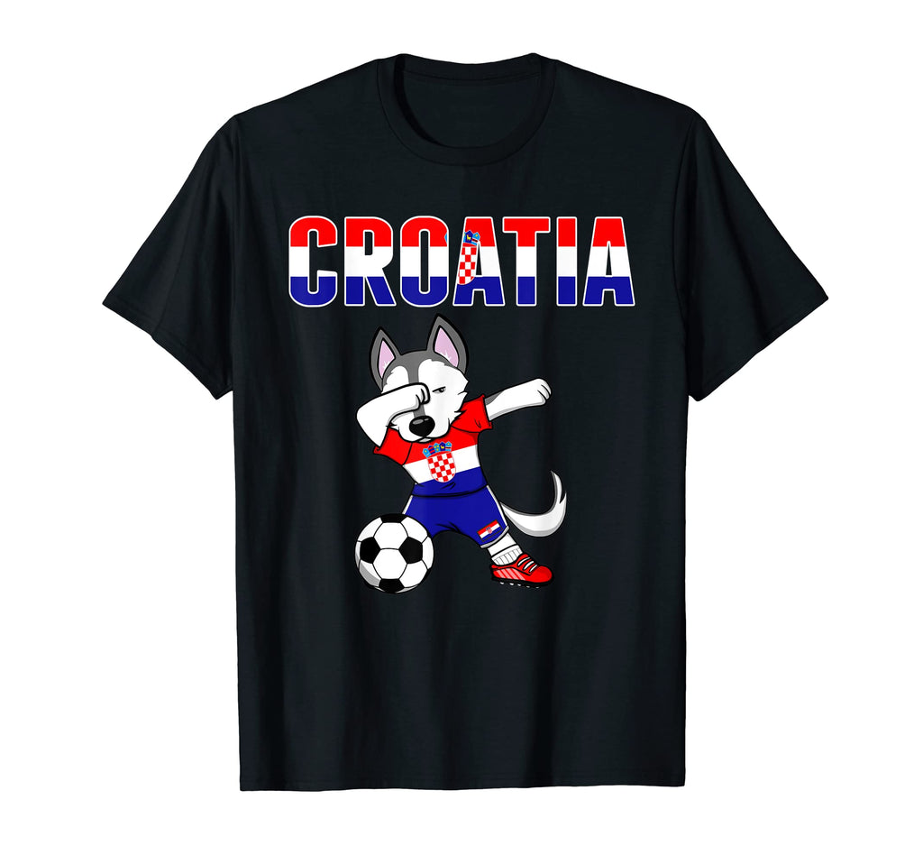Dabbing Husky Dog Croatia Soccer Fans T-Shirt - Trendy Graphic Men Women