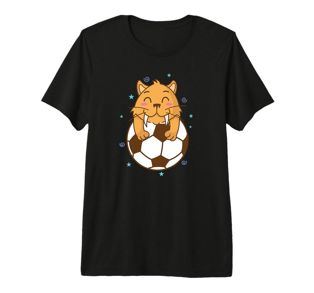 Saber Toothed Tiger Loves Soccer Wild T-Shirt - Minimalist Print Unisex
