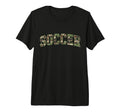 Camo Soccer Camourflage Varsity Text T-Shirt - Novelty Apparel for Adults