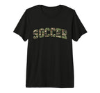Camo Soccer Camourflage Varsity Text T-Shirt - Novelty Apparel for Adults