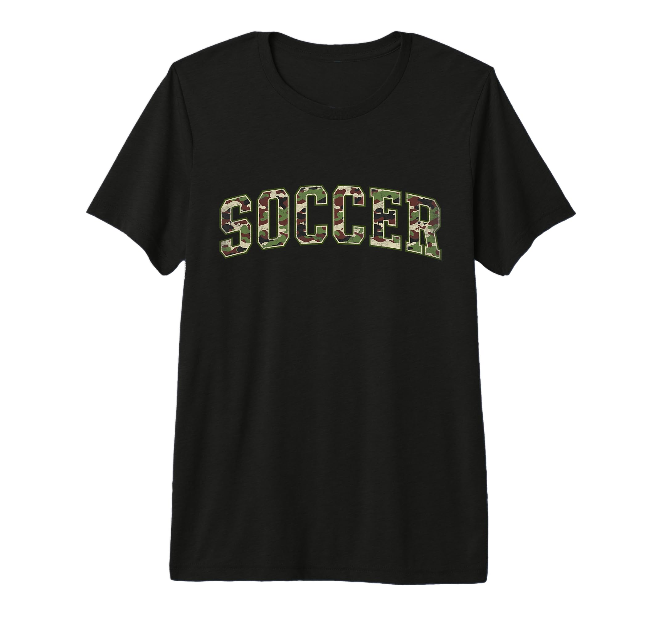 Camo Soccer Camourflage Varsity Text T-Shirt - Novelty Apparel for Adults