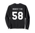 Number 58 Biggest Fan Sport Spirit Sweatshirt - Novelty Apparel for Adults