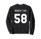 Number 58 Biggest Fan Sport Spirit Sweatshirt - Novelty Apparel for Adults