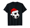 Soccer Ball Santa Hat Funny T-Shirt - Casual Everyday Wear Men Women