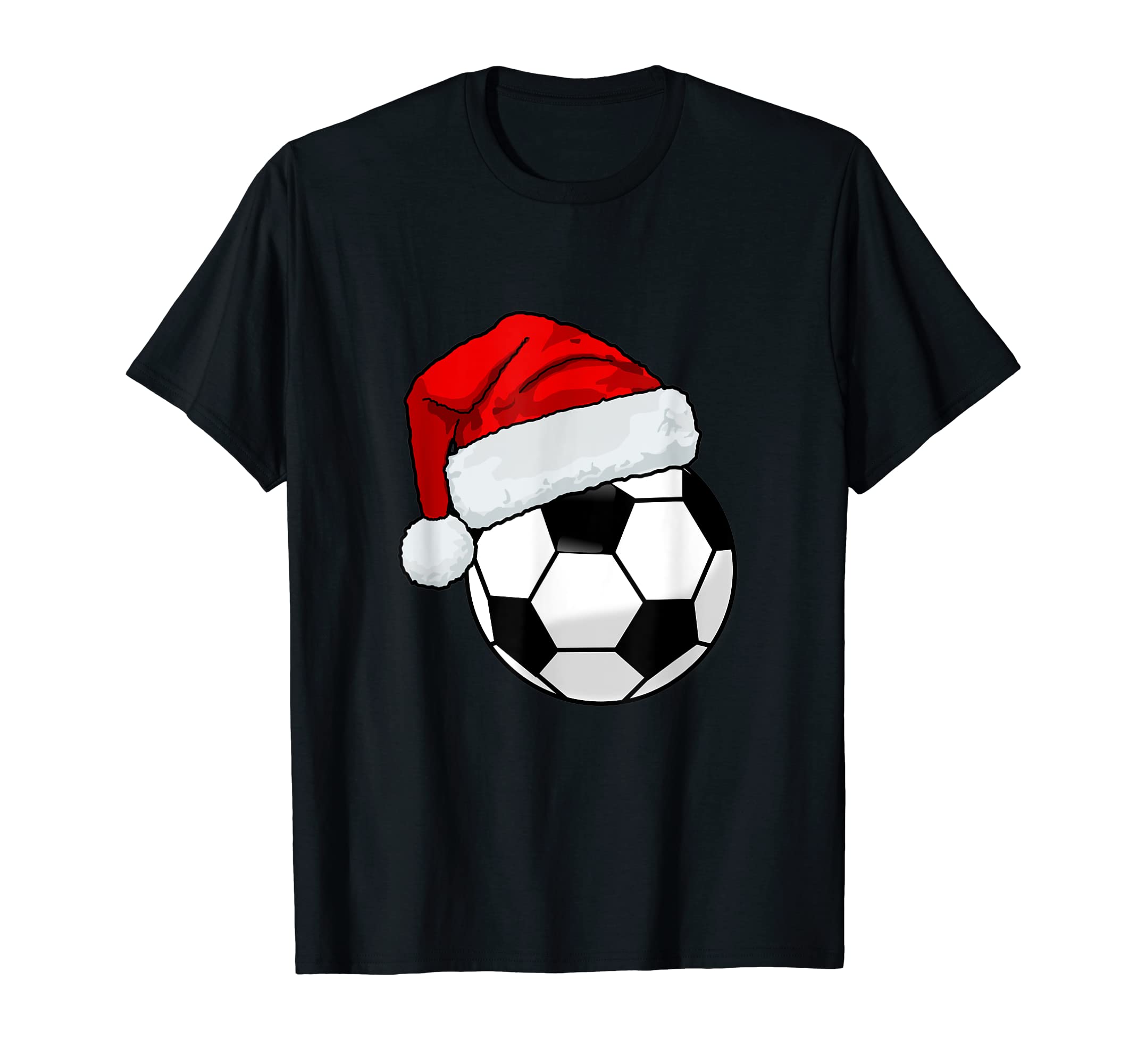 Soccer Ball Santa Hat Funny T-Shirt - Casual Everyday Wear Men Women