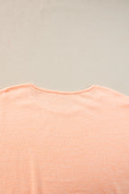 Apricot Pink Button Detail Batwing Sleeve Casual Tee