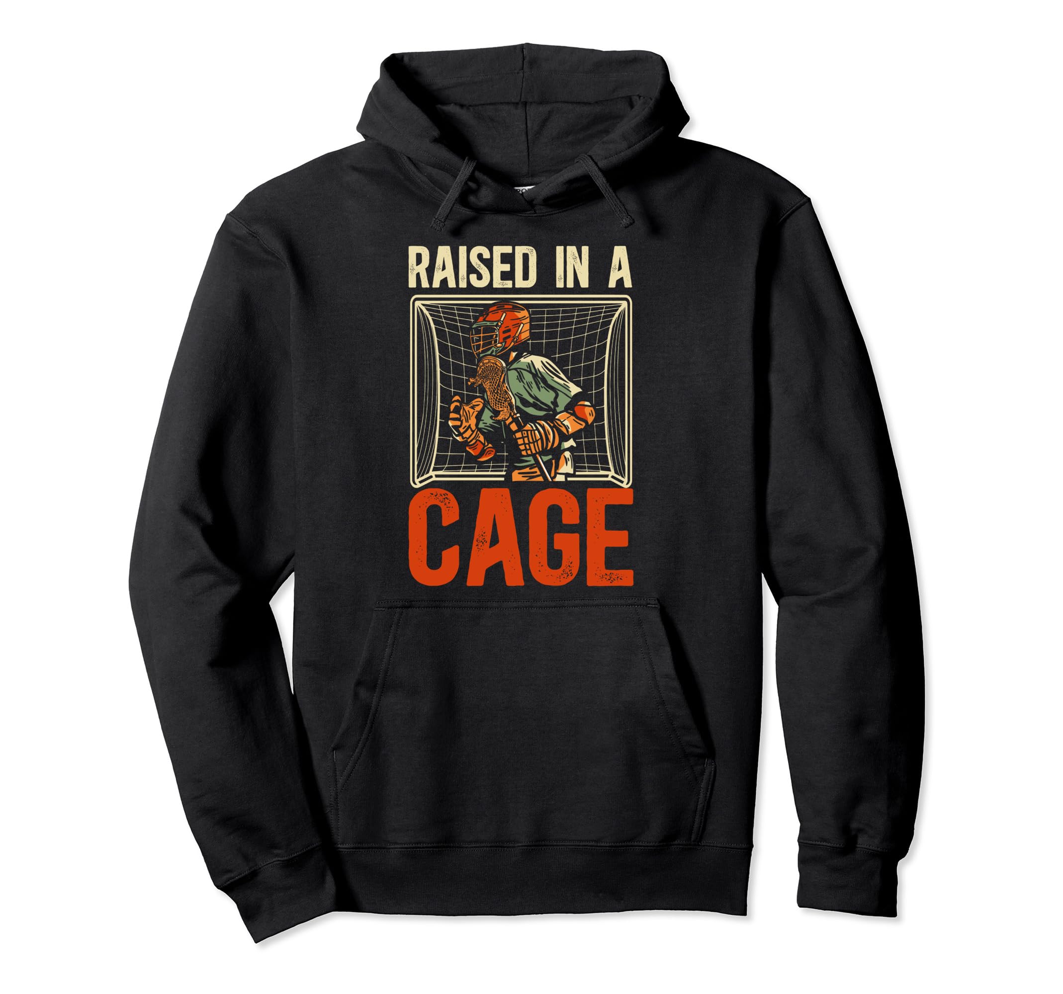Raised Cage Lacrosse Goalkeeper Lacrosse Hoodie - Unique Graphic Men Women