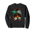 Messy Bun Hair Brown Skin Soccer Sweatshirt - Graphic Print Unisex