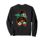 Messy Bun Hair Brown Skin Soccer Sweatshirt - Graphic Print Unisex