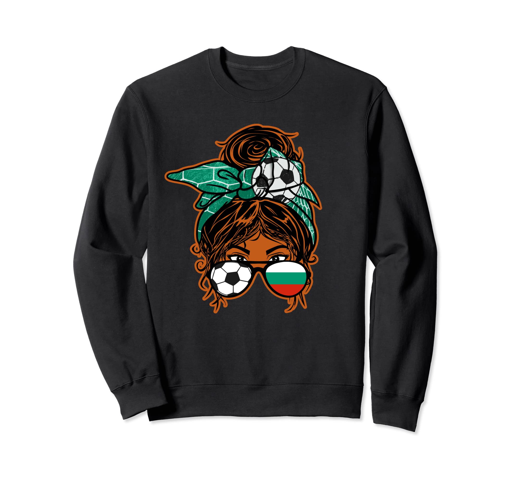 Messy Bun Hair Brown Skin Soccer Sweatshirt - Graphic Print Unisex