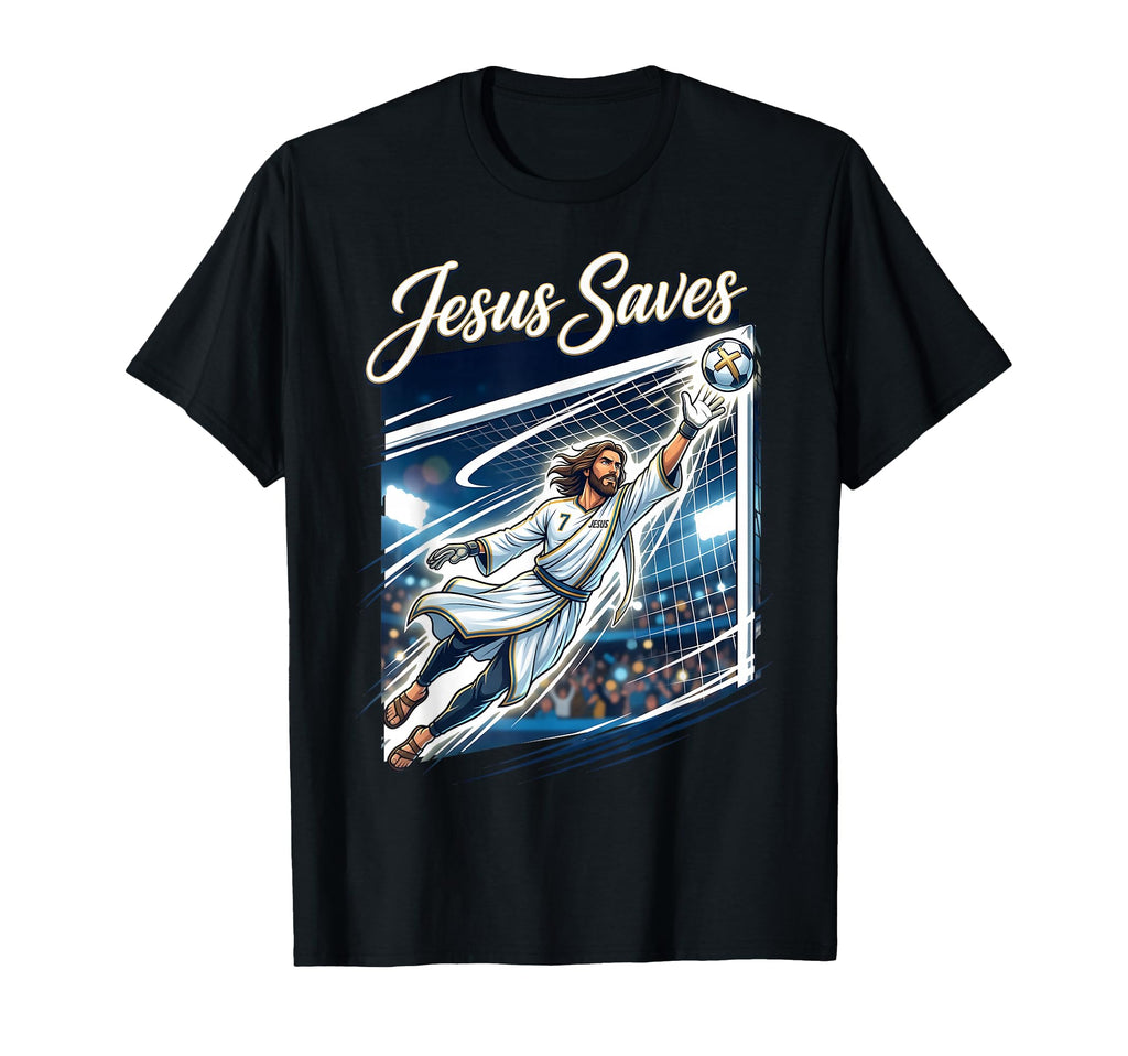 Jesus Christ Saves Christian Soccer T-Shirt - Graphic Print Unisex