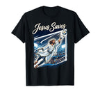 Jesus Christ Saves Christian Soccer T-Shirt - Graphic Print Unisex