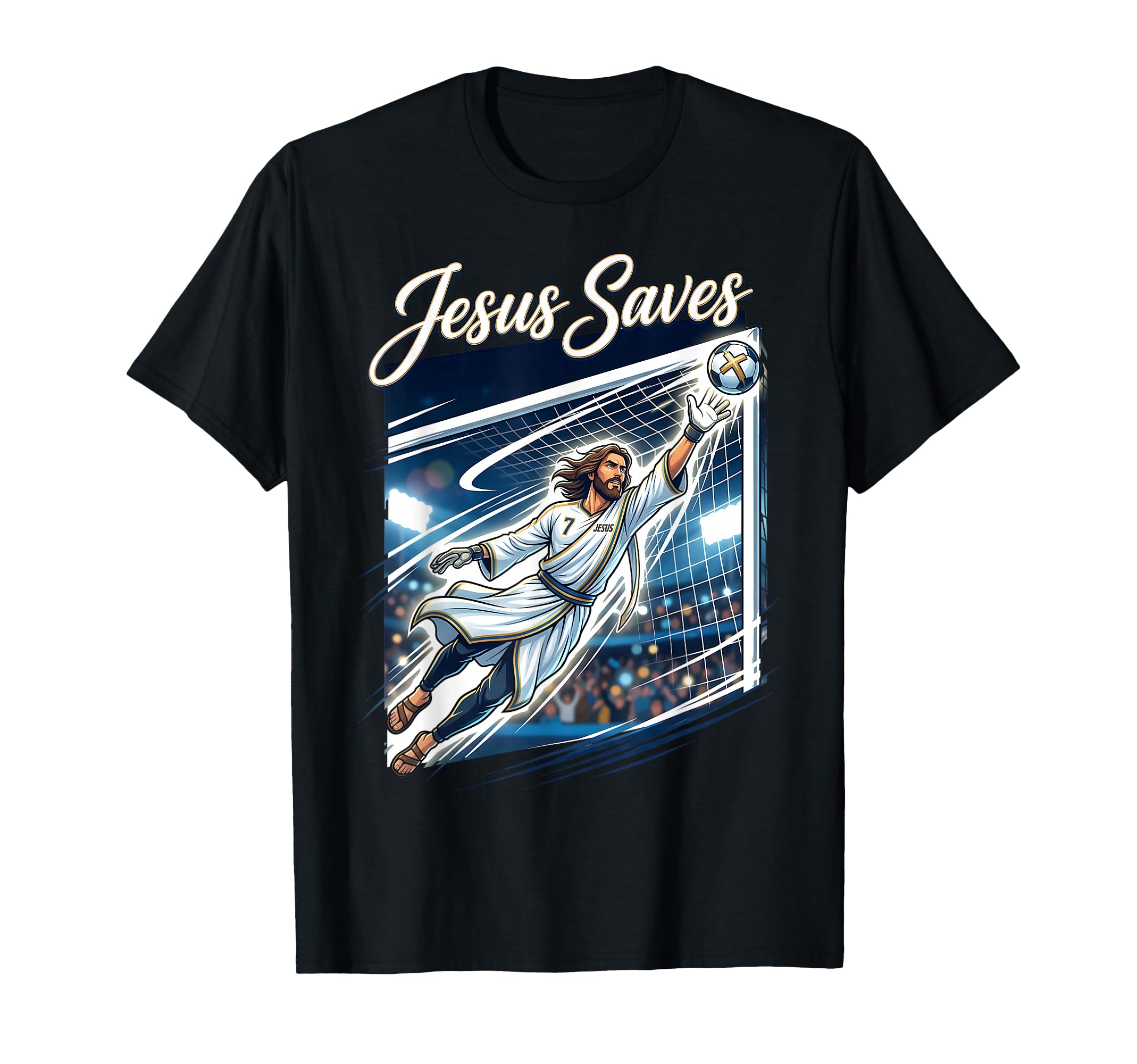 Jesus Christ Saves Christian Soccer T-Shirt - Graphic Print Unisex