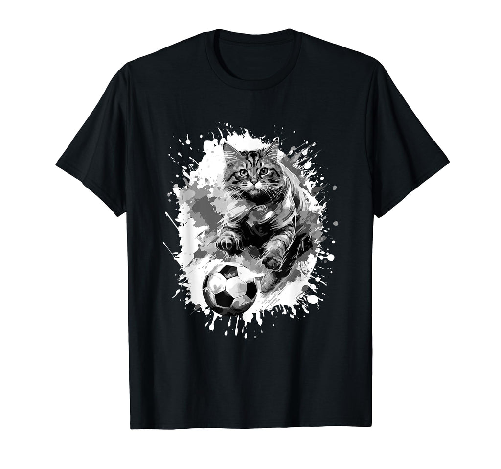Cat Playing Soccer Team Sports Animal T-Shirt - Streetwear Style for Adults