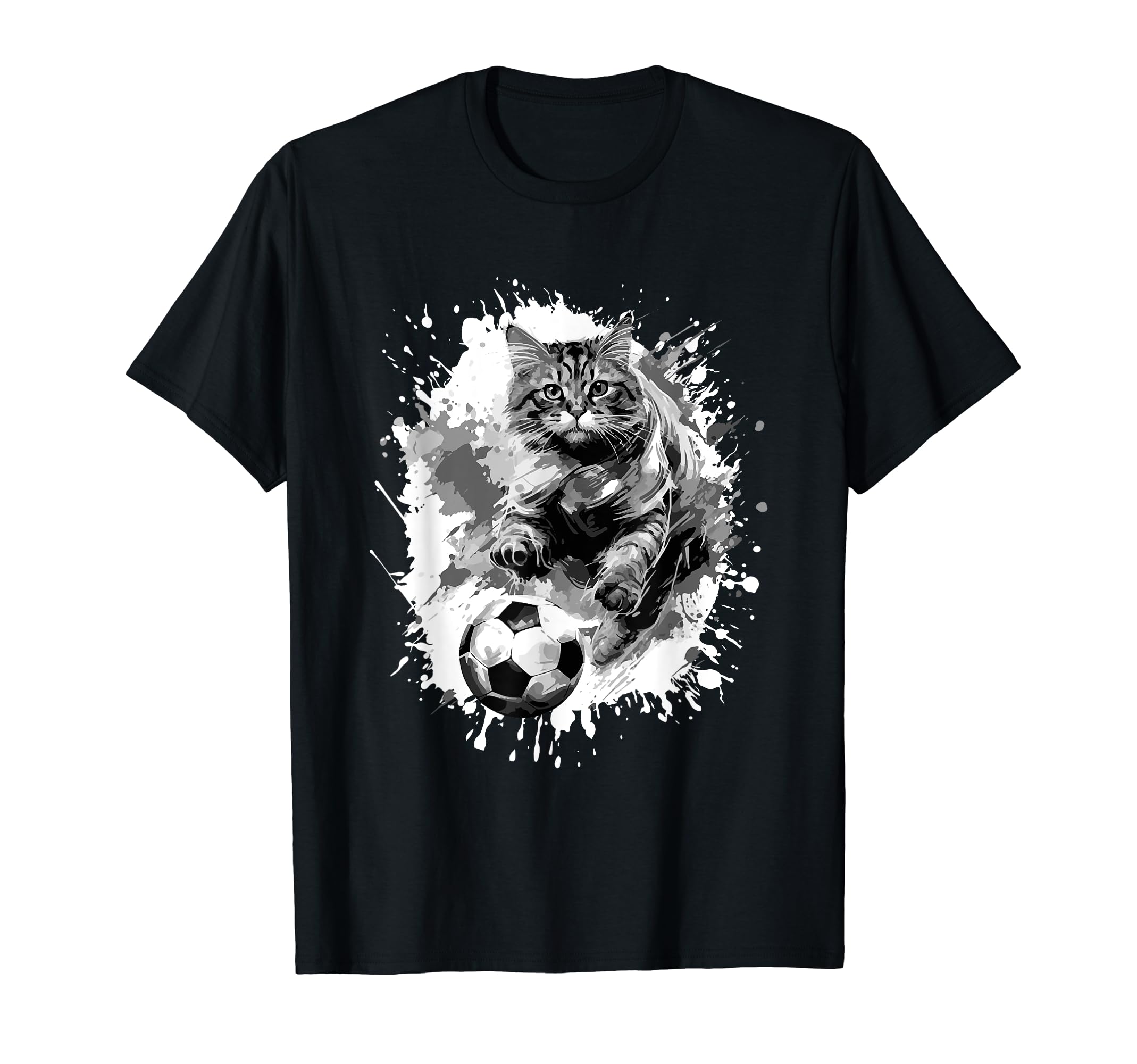 Cat Playing Soccer Team Sports Animal T-Shirt - Streetwear Style for Adults