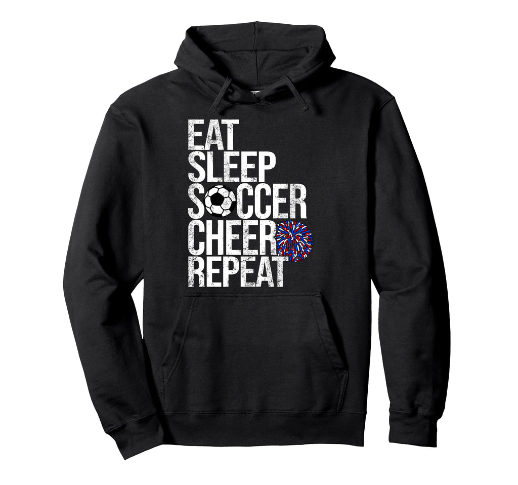 Eat Sleep Soccer Cheer Repeat Funny Sport Hoodie - Unique Graphic Unisex