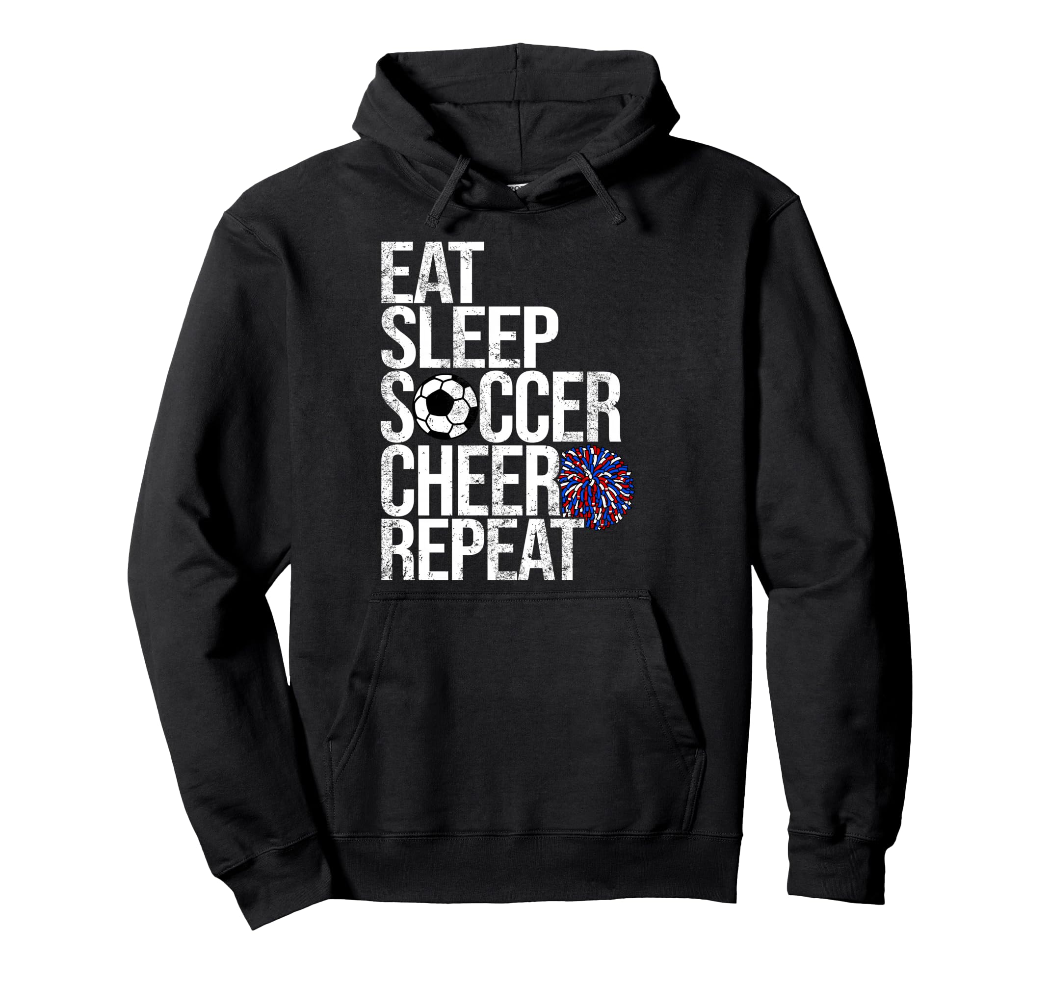Eat Sleep Soccer Cheer Repeat Funny Sport Hoodie - Unique Graphic Unisex
