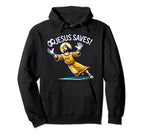 Funny Soccer Goalie Jesus Saves Hoodie - Minimalist Print for Adults