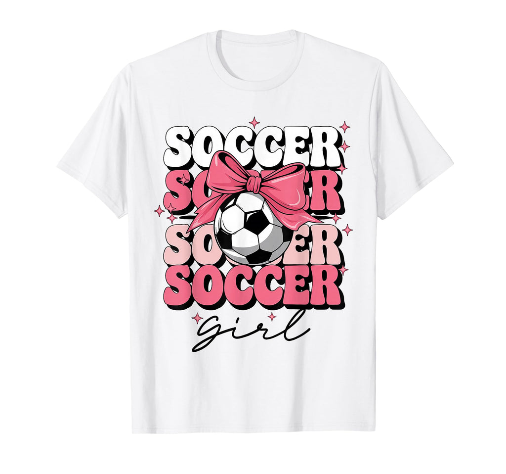 Groovy Soccer Coquette Bow Soccer T-Shirt - Unique Graphic Unisex