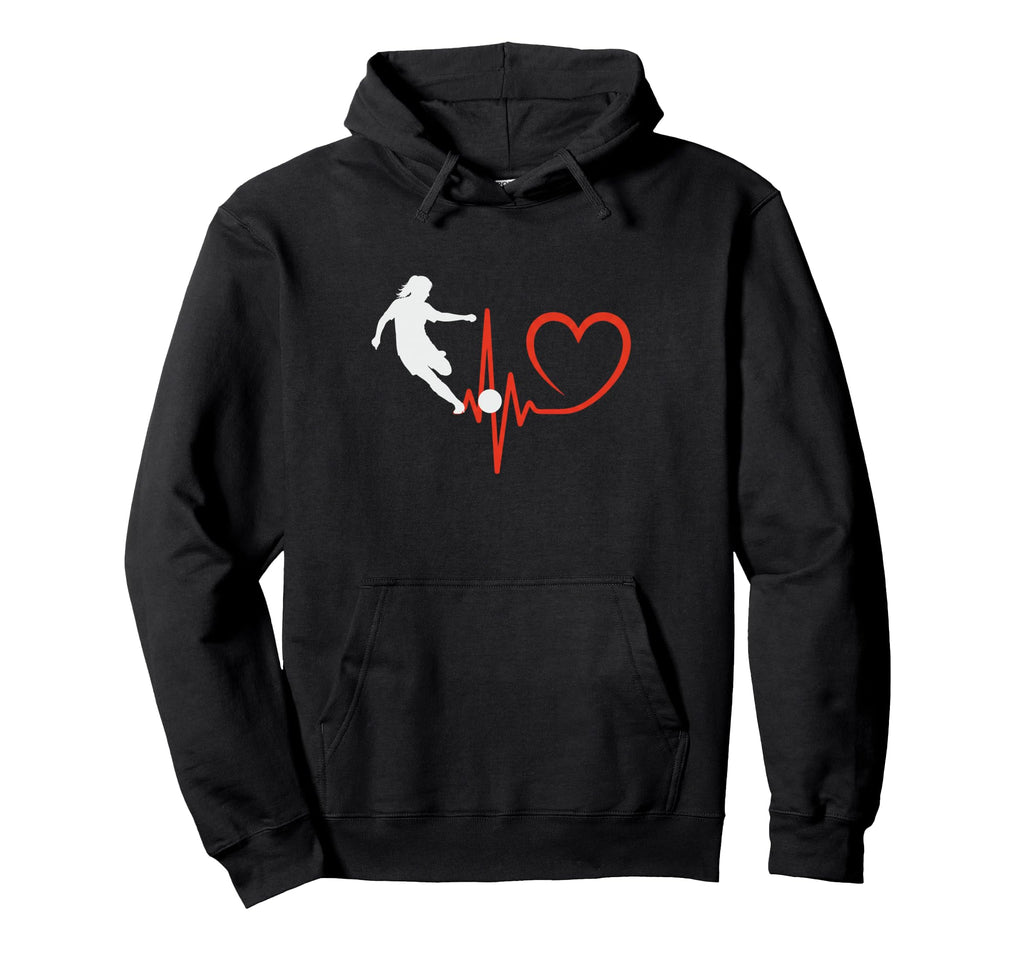 Soccer Heartbeat Female Player Kicking Hoodie - Minimalist Print Men Women