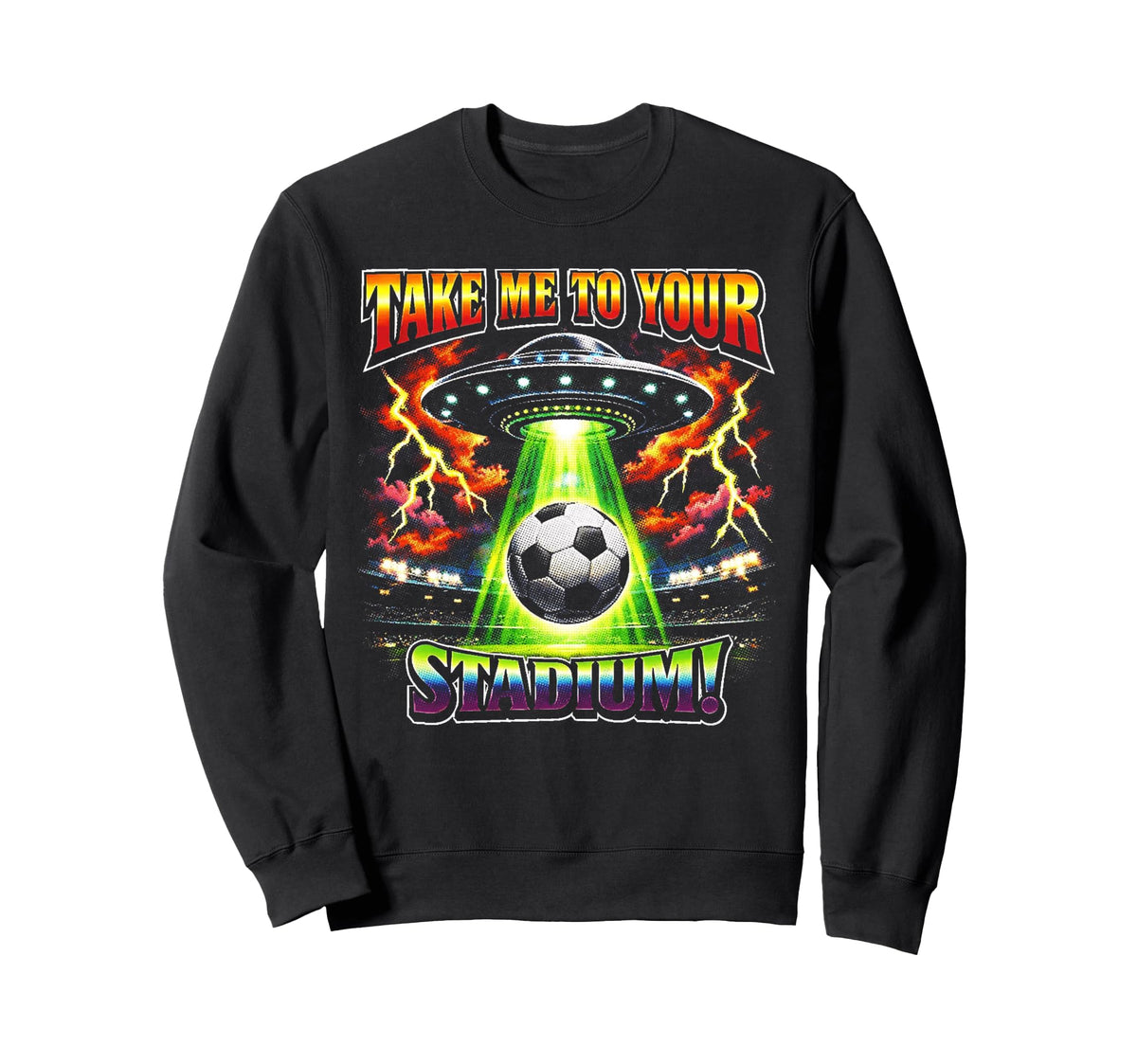 90S Soccer Alien Ufo Funny Soccer Sweatshirt - Graphic Print Men Women