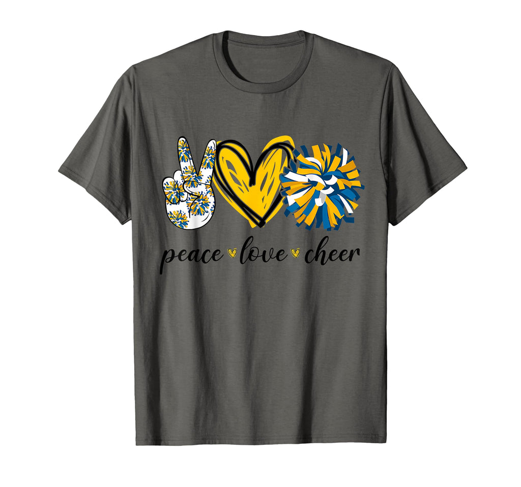Peace Love Cheerleading Blue Yellow T-Shirt - Streetwear Style Men Women