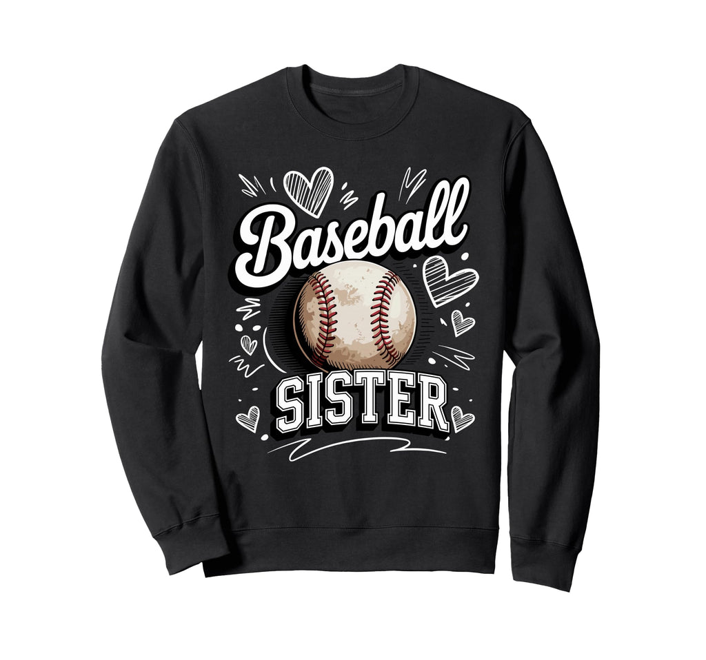 Baseball Sister Heart Doodle Game Sweatshirt - Unique Graphic Men Women