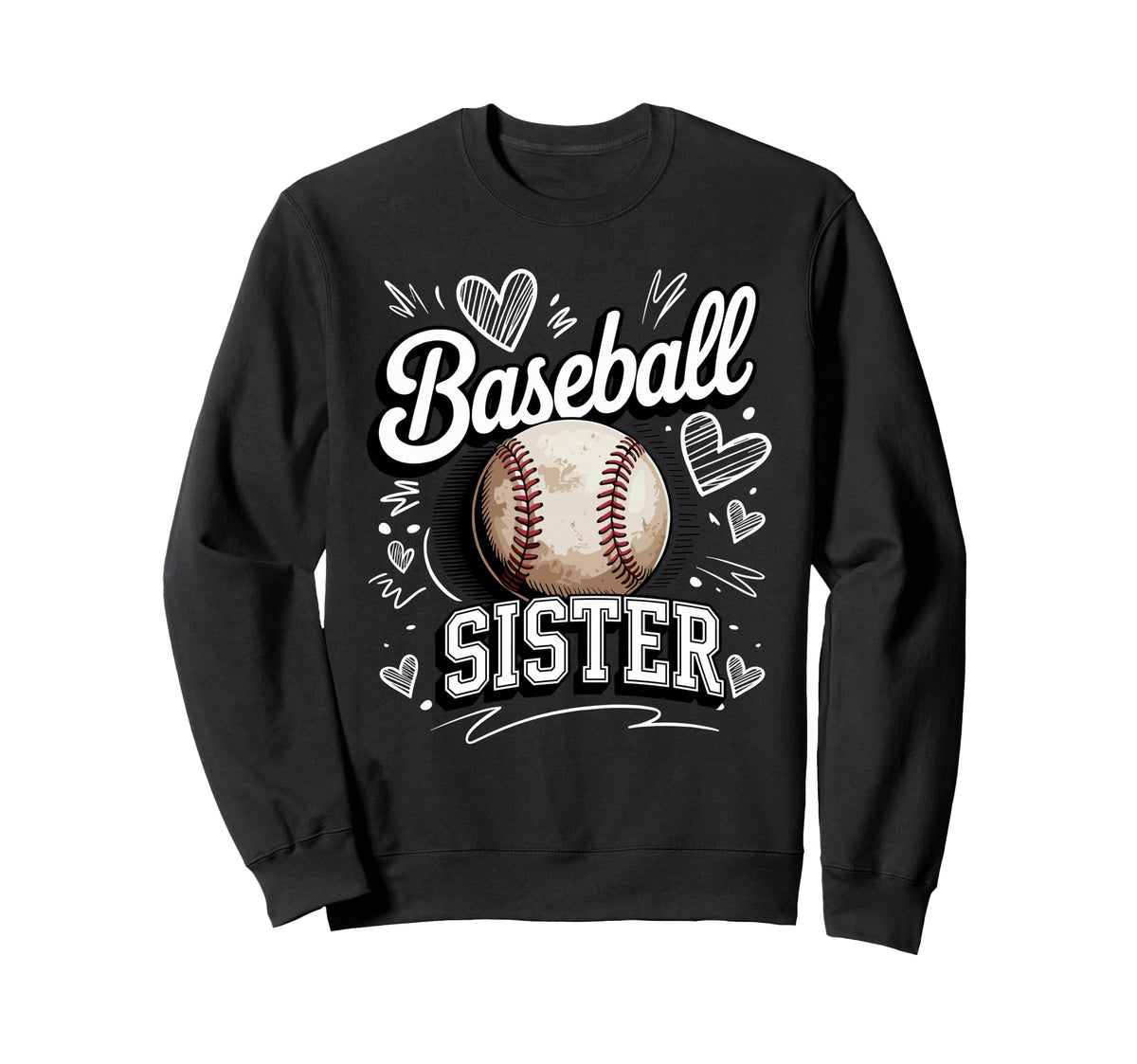 Baseball Sister Heart Doodle Game Sweatshirt - Unique Graphic Men Women