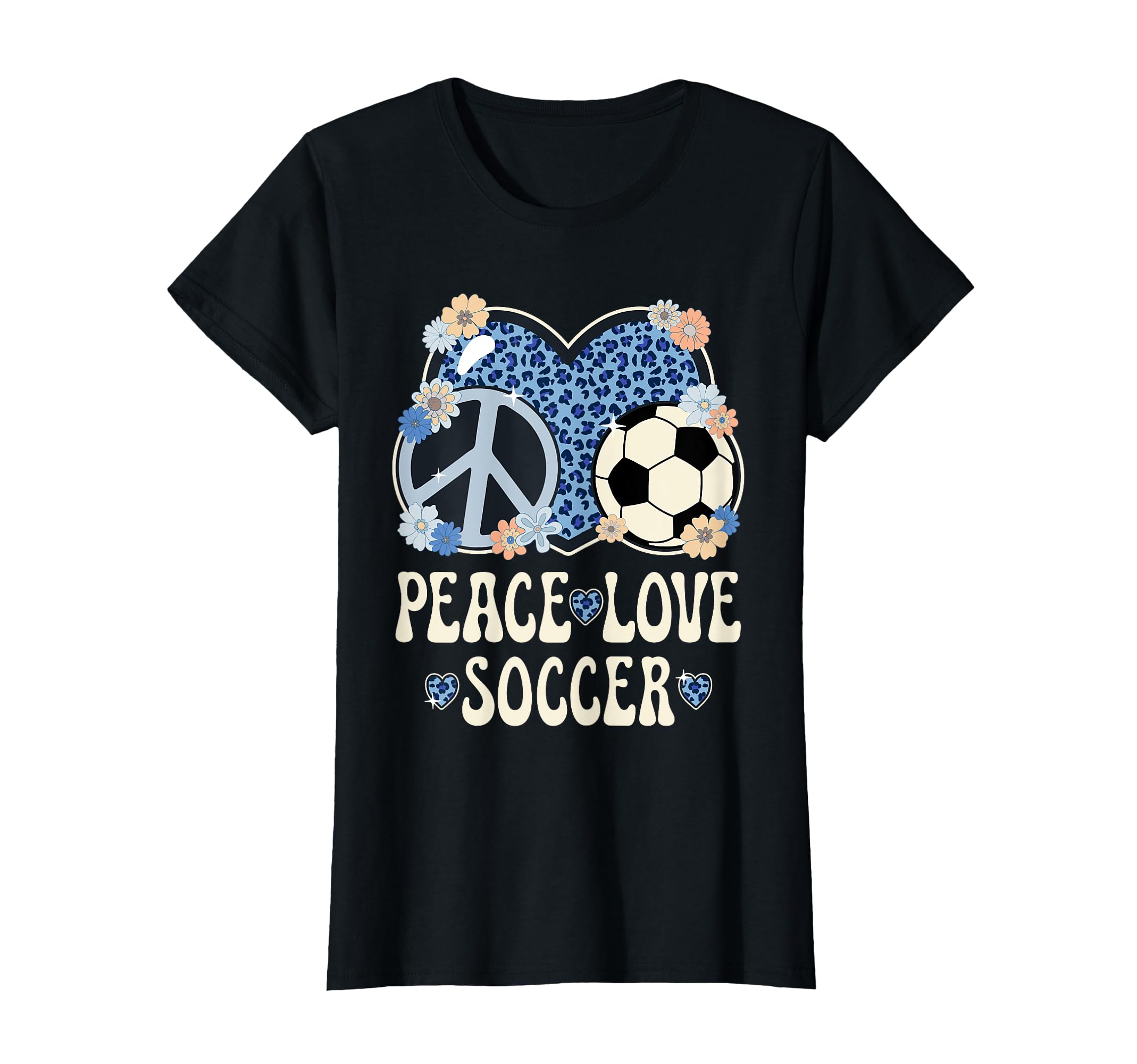 Peace Love Soccer Lover Leopard T-Shirt - Casual Everyday Wear Men Women