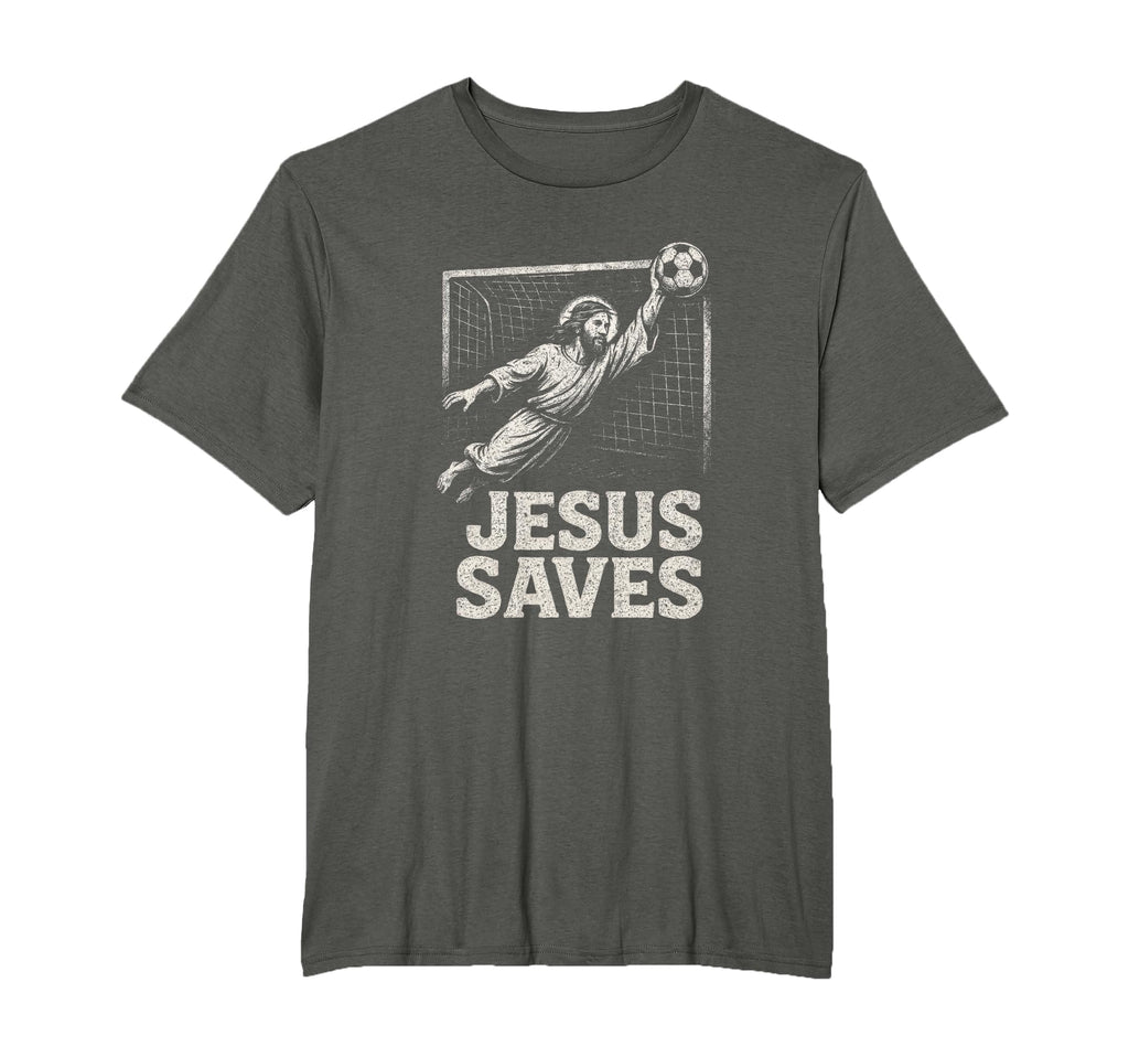 Jesus Saves Soccer Goalie Christian T-Shirt - Casual Everyday Wear Unisex